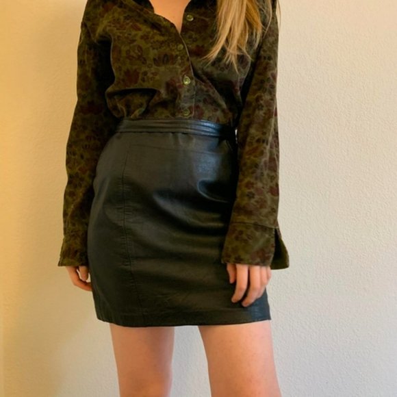 Vintage genuine leather mini skirt black - Picture 2 of 7